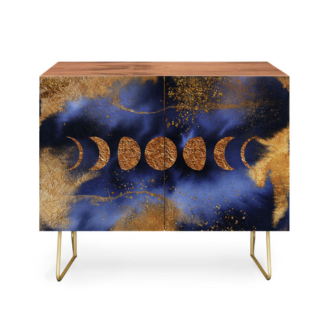 UtArt Blue And Gold Moon Marble Space Landscape Credenza