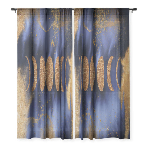 UtArt Blue And Gold Moon Marble Space Landscape Sheer Non Repeat