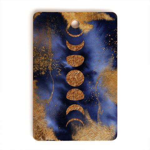 UtArt Blue And Gold Moon Marble Space Landscape Cutting Board Rectangle