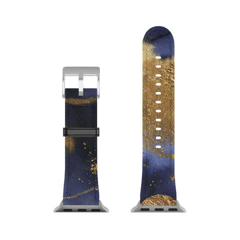 UtArt Blue And Gold Moon Marble Space Landscape Apple Watch Band