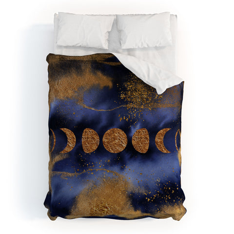 UtArt Blue And Gold Moon Marble Space Landscape Duvet Cover