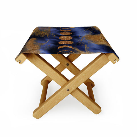 UtArt Blue And Gold Moon Marble Space Landscape Folding Stool