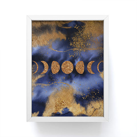 UtArt Blue And Gold Moon Marble Space Landscape Framed Mini Art Print