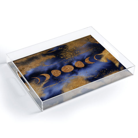 UtArt Blue And Gold Moon Marble Space Landscape Acrylic Tray