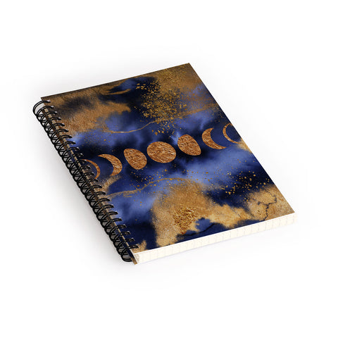 UtArt Blue And Gold Moon Marble Space Landscape Spiral Notebook