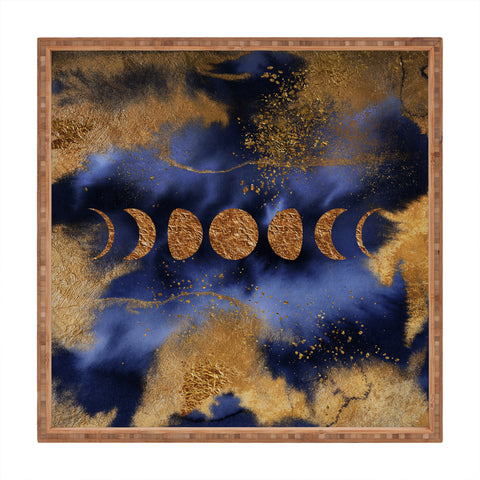 UtArt Blue And Gold Moon Marble Space Landscape Square Tray