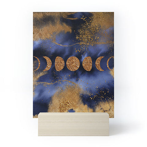 UtArt Blue And Gold Moon Marble Space Landscape Mini Art Print