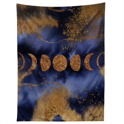 UtArt Blue And Gold Moon Marble Space Landscape Tapestry