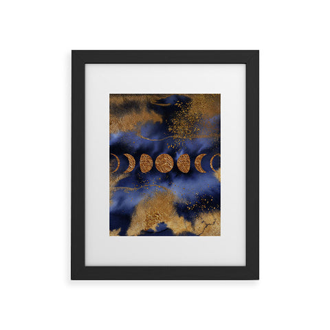 UtArt Blue And Gold Moon Marble Space Landscape Framed Art Print