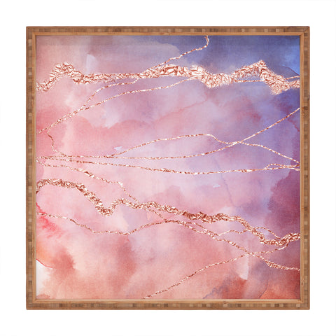 UtArt Blush and Purple Sky with Rose Square Tray