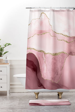UtArt Blush Marble Art Landscape Shower Curtain And Mat