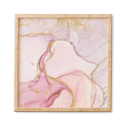 UtArt Blush Pink And Gold Alcohol Ink Marble Framed Wall Art