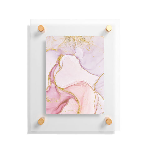 UtArt Blush Pink And Gold Alcohol Ink Marble Floating Acrylic Print