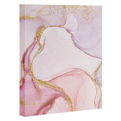 UtArt Blush Pink And Gold Alcohol Ink Marble Art Canvas
