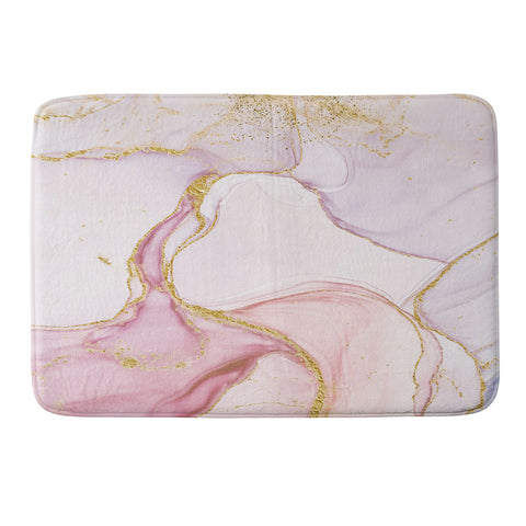 UtArt Blush Pink And Gold Alcohol Ink Marble Memory Foam Bath Mat
