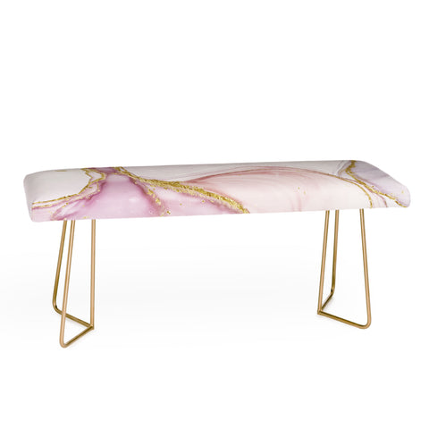 UtArt Blush Pink And Gold Alcohol Ink Marble Bench