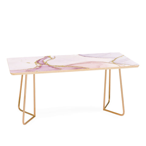 UtArt Blush Pink And Gold Alcohol Ink Marble Coffee Table