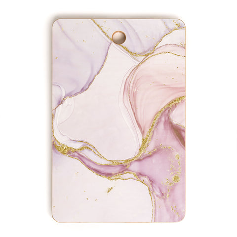 UtArt Blush Pink And Gold Alcohol Ink Marble Cutting Board Rectangle