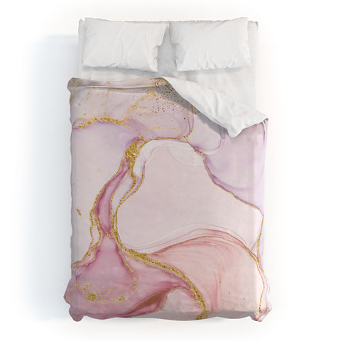 UtArt Blush Pink And Gold Alcohol Ink Marble Duvet Cover