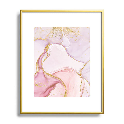 UtArt Blush Pink And Gold Alcohol Ink Marble Metal Framed Art Print