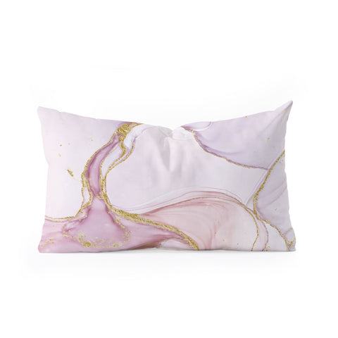 UtArt Blush Pink And Gold Alcohol Ink Marble Oblong Throw Pillow