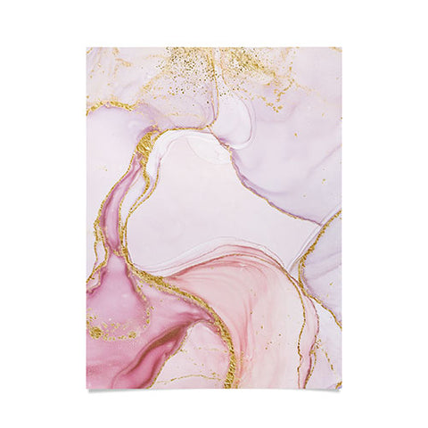 UtArt Blush Pink And Gold Alcohol Ink Marble Poster