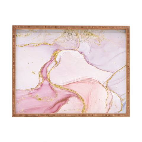 UtArt Blush Pink And Gold Alcohol Ink Marble Rectangular Tray
