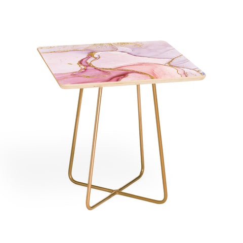 UtArt Blush Pink And Gold Alcohol Ink Marble Side Table