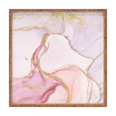 UtArt Blush Pink And Gold Alcohol Ink Marble Square Tray