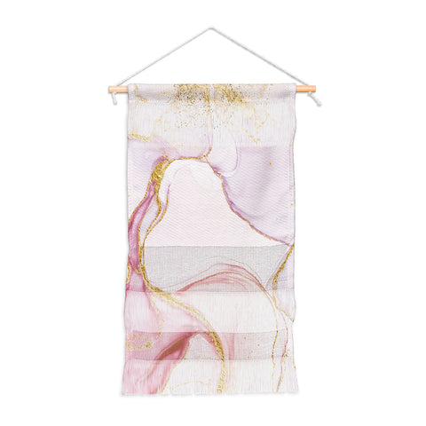 UtArt Blush Pink And Gold Alcohol Ink Marble Wall Hanging Portrait