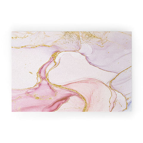 UtArt Blush Pink And Gold Alcohol Ink Marble Welcome Mat