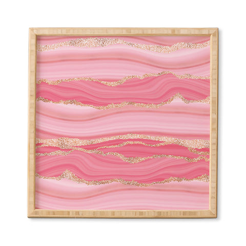 UtArt Blush Pink And Gold Marble Stripes Framed Wall Art