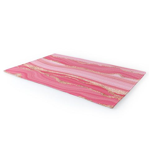 UtArt Blush Pink And Gold Marble Stripes Area Rug