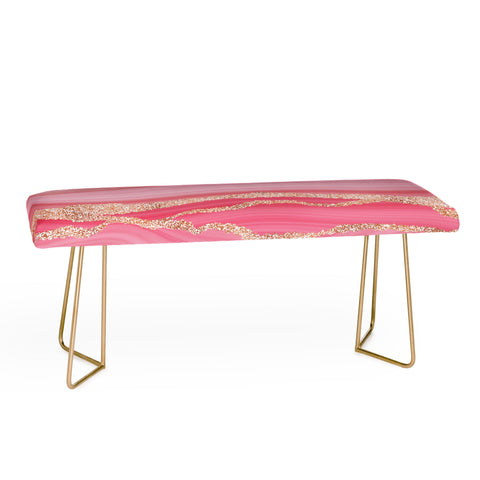 UtArt Blush Pink And Gold Marble Stripes Bench