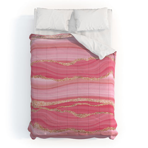 UtArt Blush Pink And Gold Marble Stripes Comforter