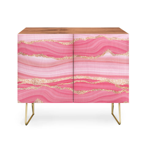 UtArt Blush Pink And Gold Marble Stripes Credenza