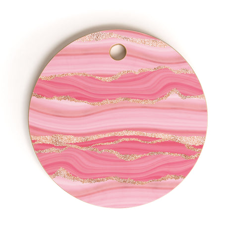 UtArt Blush Pink And Gold Marble Stripes Cutting Board Round