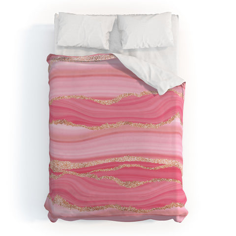 UtArt Blush Pink And Gold Marble Stripes Duvet Cover
