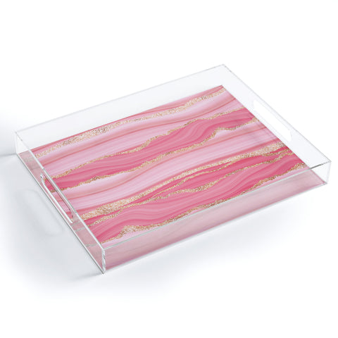UtArt Blush Pink And Gold Marble Stripes Acrylic Tray