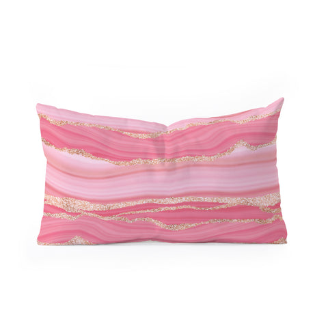 UtArt Blush Pink And Gold Marble Stripes Oblong Throw Pillow