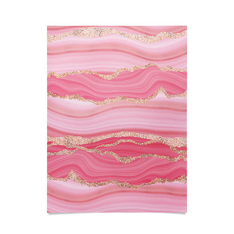 UtArt Blush Pink And Gold Marble Stripes Poster