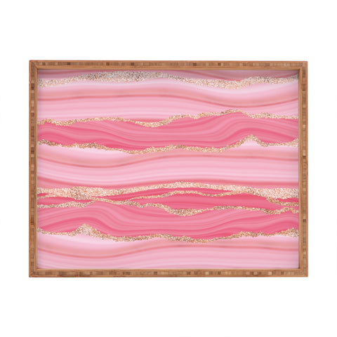 UtArt Blush Pink And Gold Marble Stripes Rectangular Tray