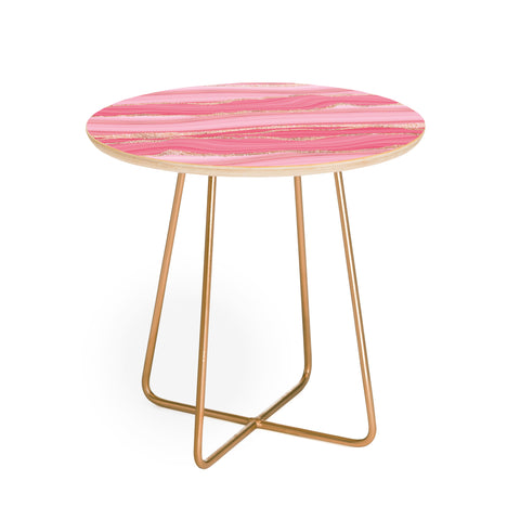 UtArt Blush Pink And Gold Marble Stripes Round Side Table
