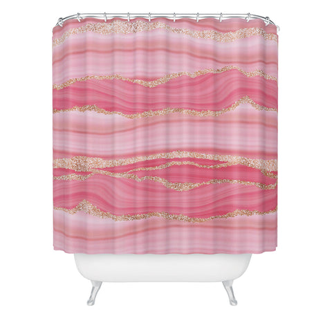UtArt Blush Pink And Gold Marble Stripes Shower Curtain