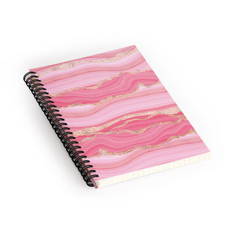 UtArt Blush Pink And Gold Marble Stripes Spiral Notebook