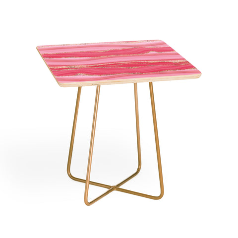 UtArt Blush Pink And Gold Marble Stripes Side Table