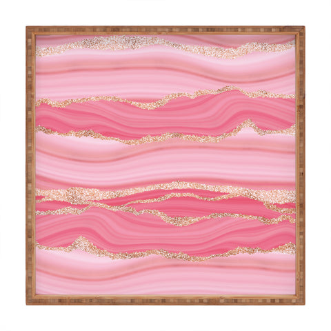 UtArt Blush Pink And Gold Marble Stripes Square Tray