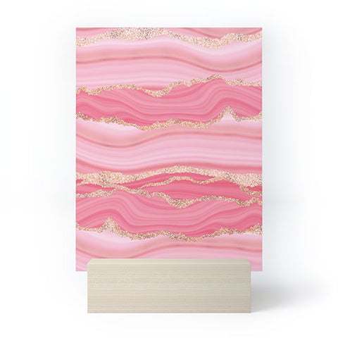 UtArt Blush Pink And Gold Marble Stripes Mini Art Print