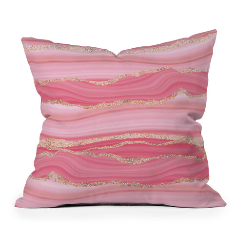 UtArt Blush Pink And Gold Marble Stripes Throw Pillow