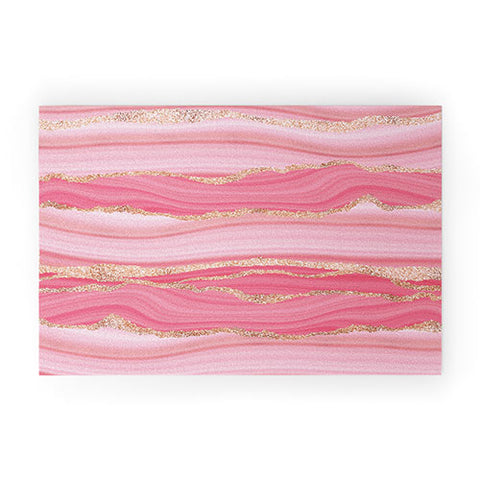 UtArt Blush Pink And Gold Marble Stripes Welcome Mat